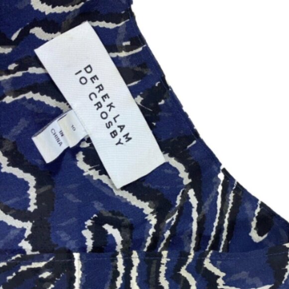 Derek Lam x 10 Crosby Sheer Silk Blouse Size 10 Medium Blue Black Top Crossover - Picture 4 of 6
